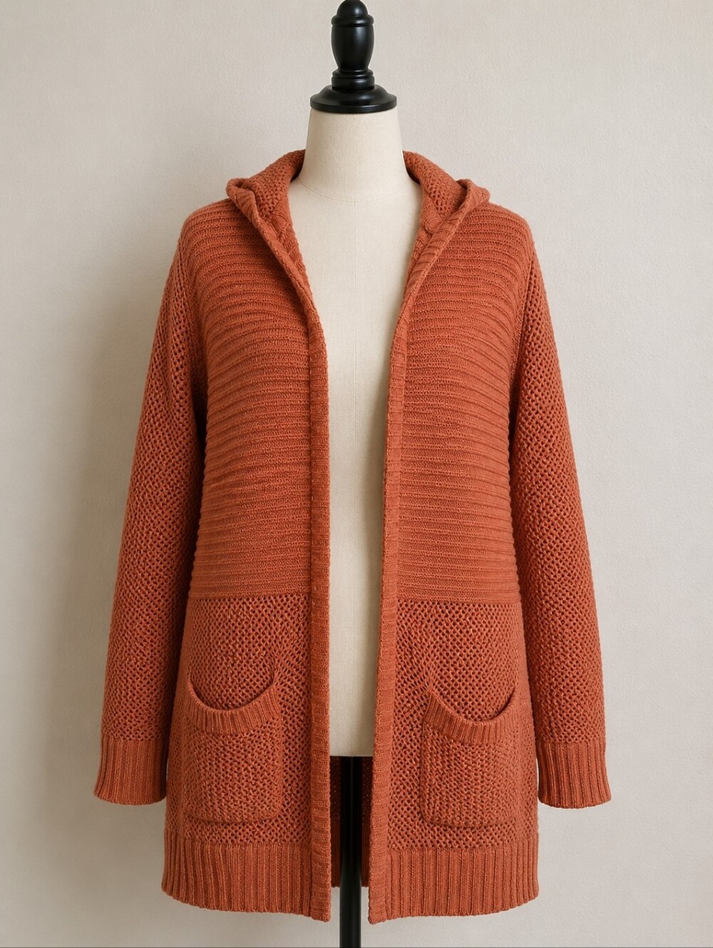 Natural Reflections Open-Front Hooded Cardigan - Orange